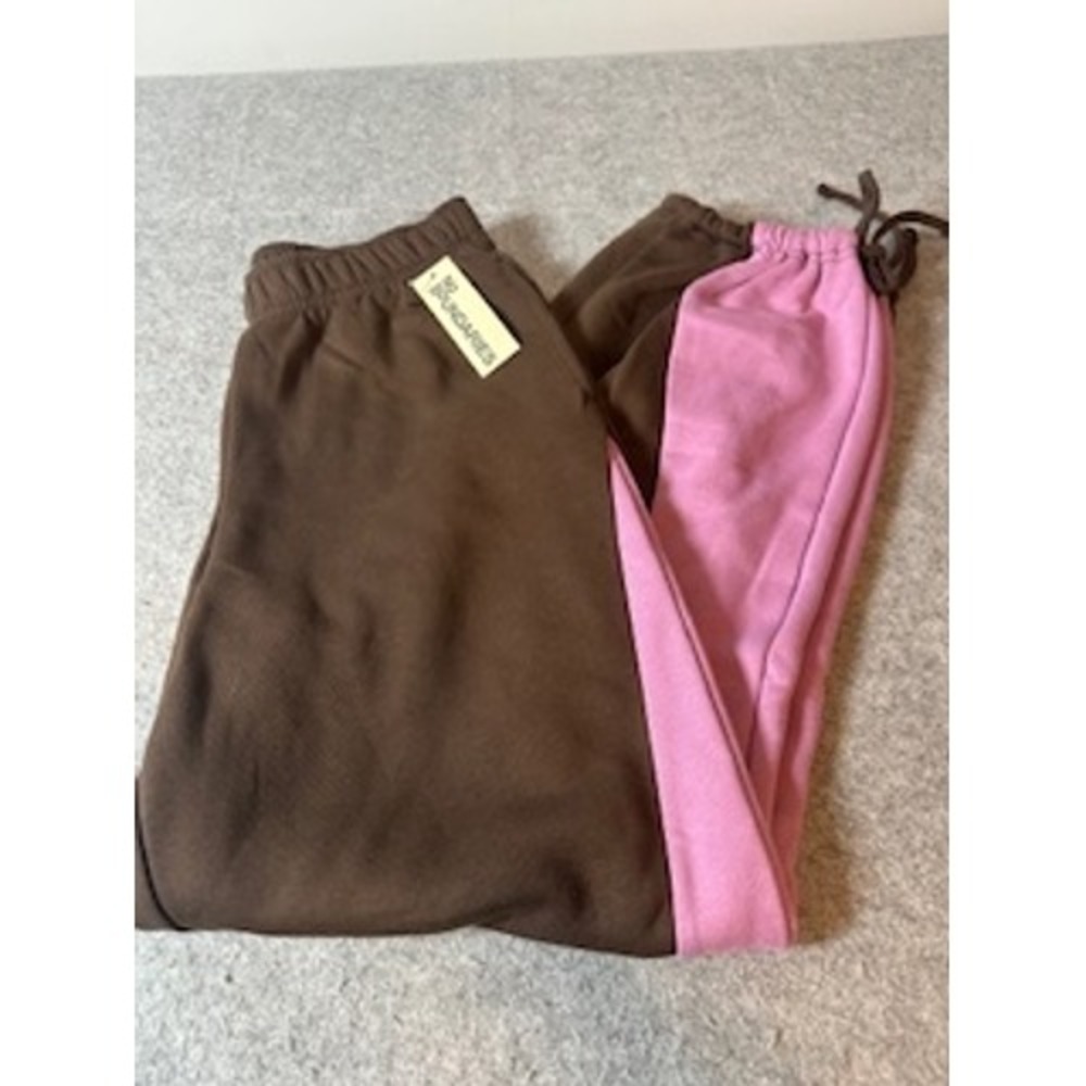 No Boundaries Womens Brown Pink Colorblock Fleece Jogger Sweatpants Small 4-6